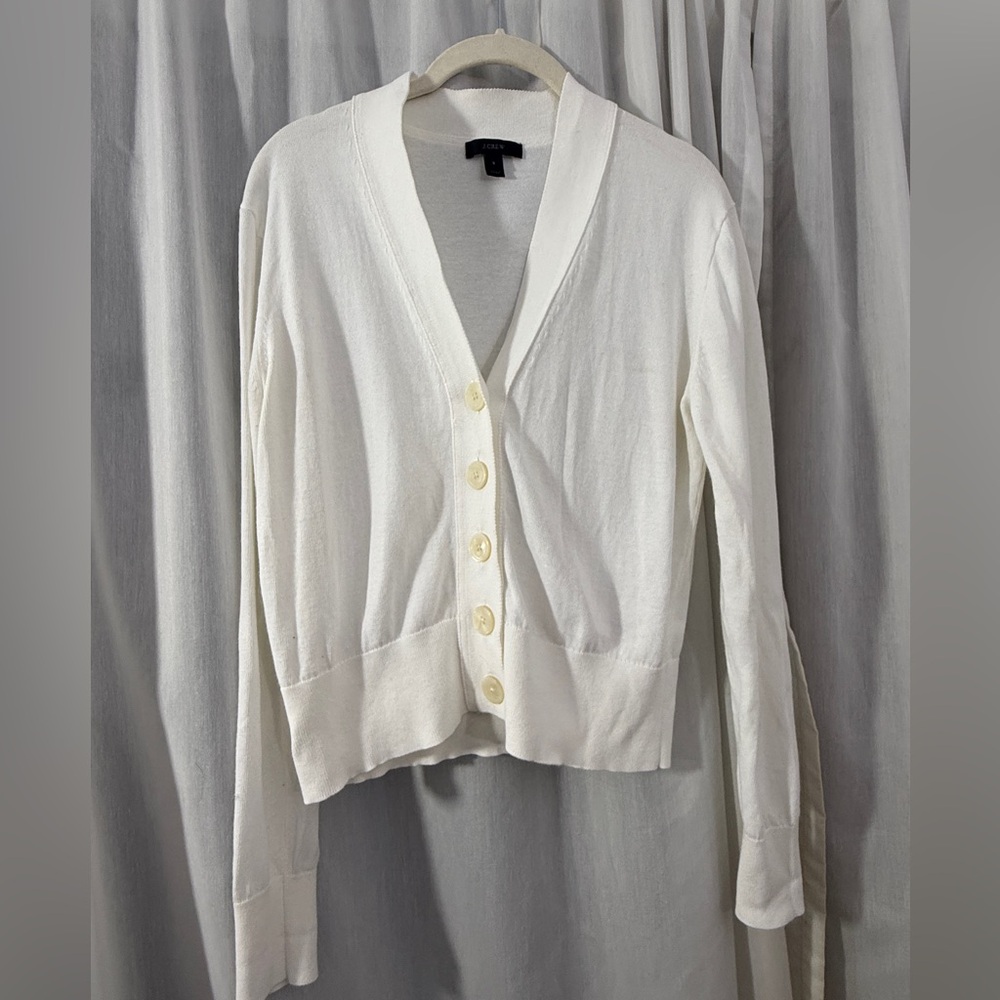 J. Crew Classic Women's White Button-Front Cardigan Sweater size Small